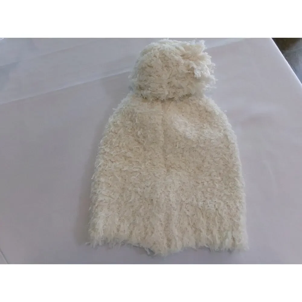Lemon Cozy & Warm Womens Fuzzy Pom Beanie Ivory Cream Plush Knit Hat NWT